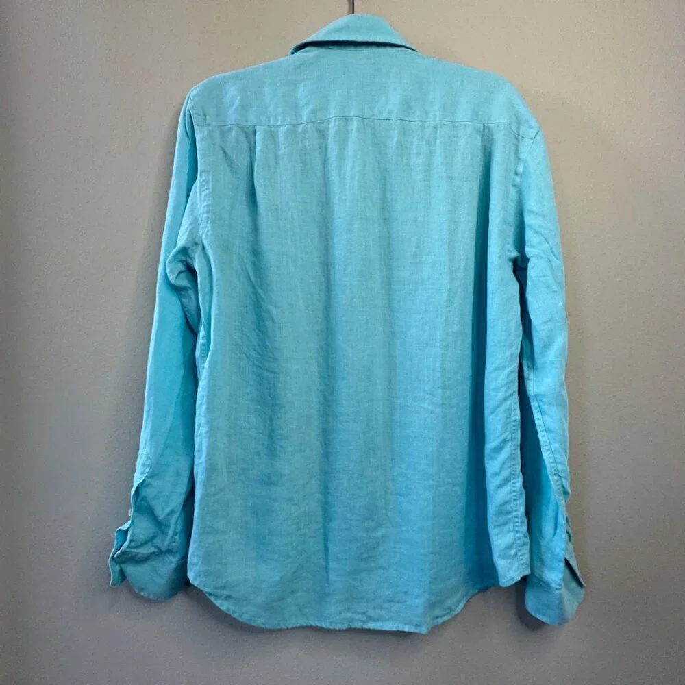 VILEBREQUIN Solid Linen Shirt Mens M Medium Blue Button Up Resort Beachwear - Picture 2 of 8